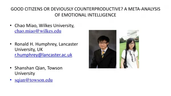 GOOD CITIZENS OR DEVIOUSLY COUNTERPRODUCTIVE? A META-ANALYSIS OF EMOTIONAL INTELLIGENCE