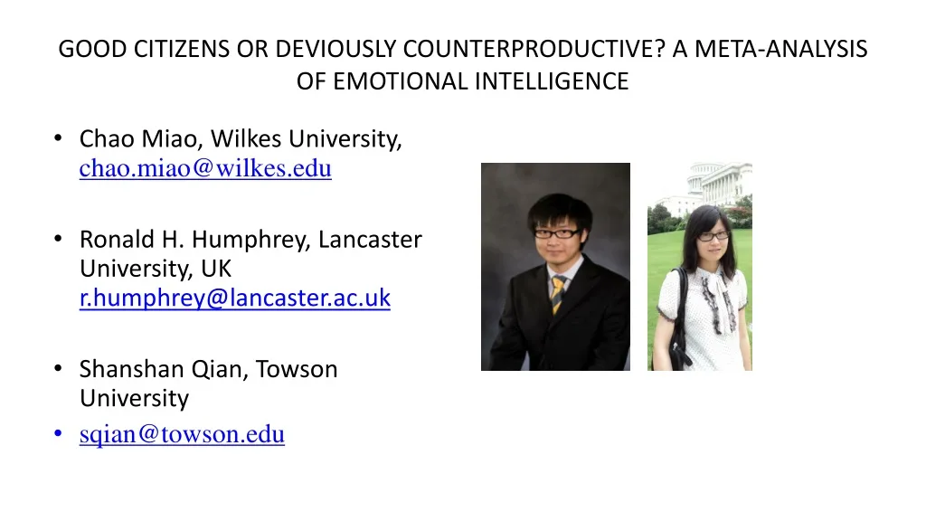 good citizens or deviously counterproductive a meta analysis of emotional intelligence