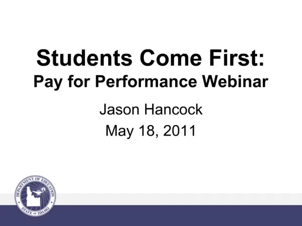 Students Come First: Pay for Performance Webinar