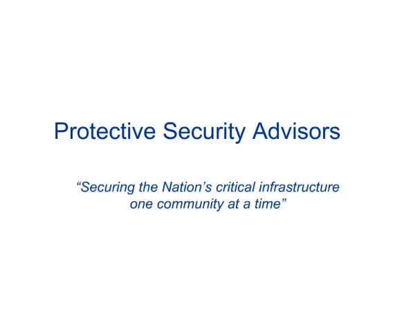 Protective Security Advisors