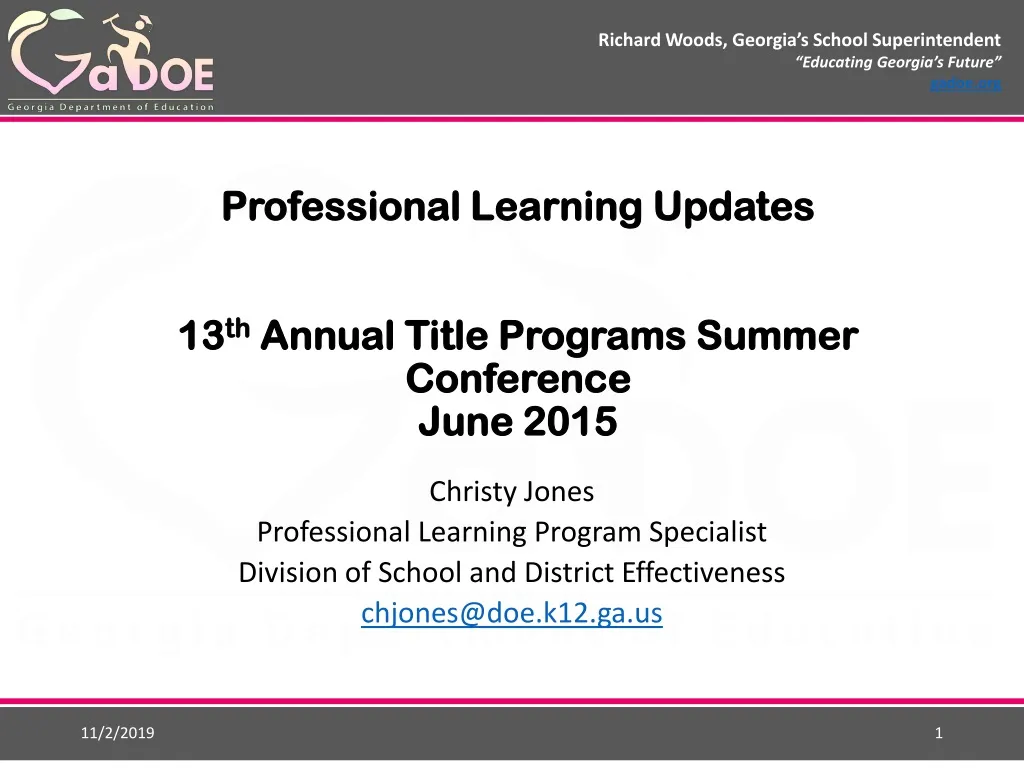 professional learning updates 13 th annual title programs summer conference june 2015
