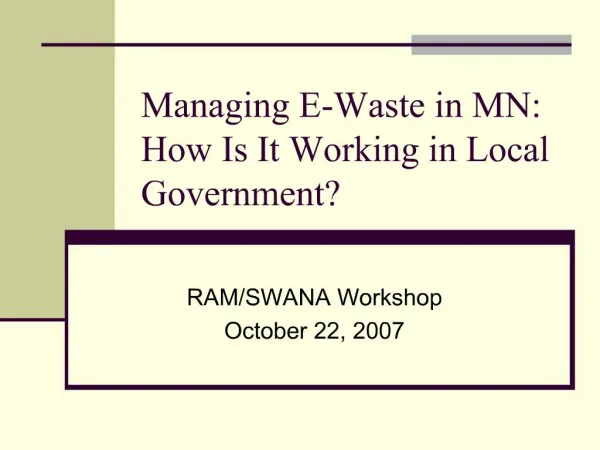 Managing E-Waste in MN: How Is It Working in Local Government