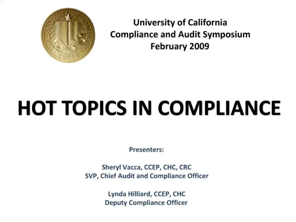 HOT TOPICS IN COMPLIANCE