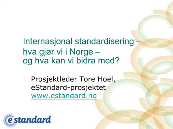 Internasjonal standardisering hva gj r vi i Norge og hva kan vi bidra med
