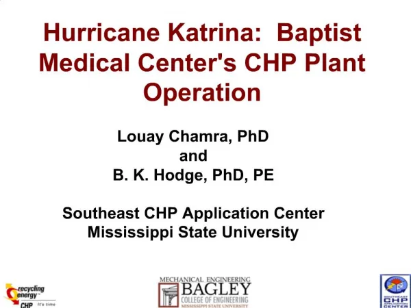 Hurricane Katrina: Baptist Medical Centers CHP Plant Operation