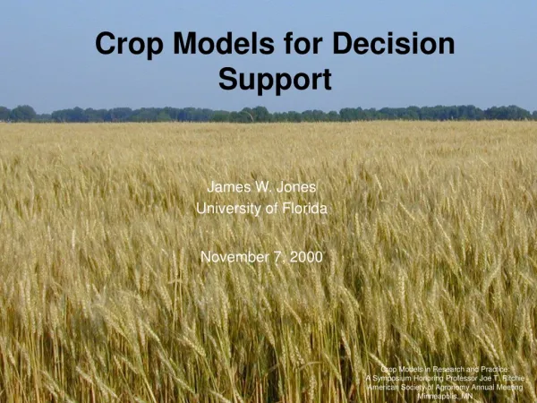 Crop Models for Decision Support