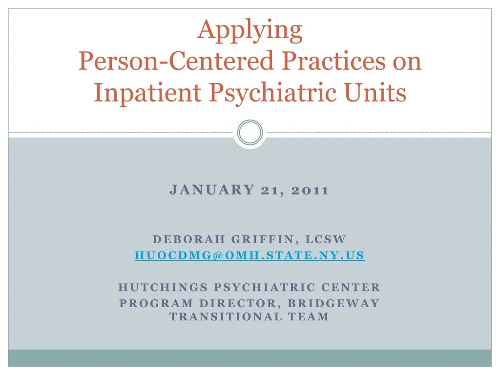 applying person centered practices on inpatient psychiatric units