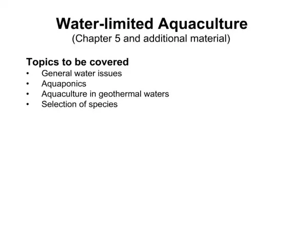 Water-limited Aquaculture Chapter 5 and additional material