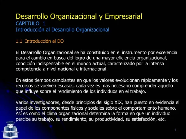 Desarrollo Organizacional y Empresarial CAPITULO 1 Introducci n al Desarrollo Organizacional