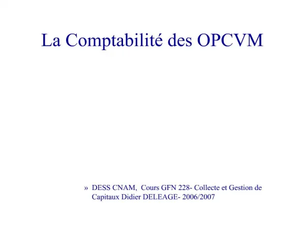 La Comptabilit des OPCVM