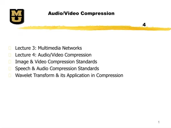 Lecture 3: Multimedia Networks Lecture 4: Audio/Video Compression