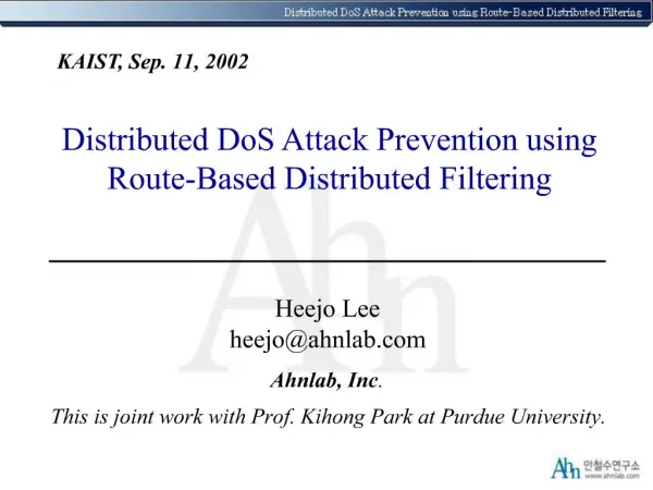 Distributed DoS Attack Prevention using Route-Based Distributed Filtering
