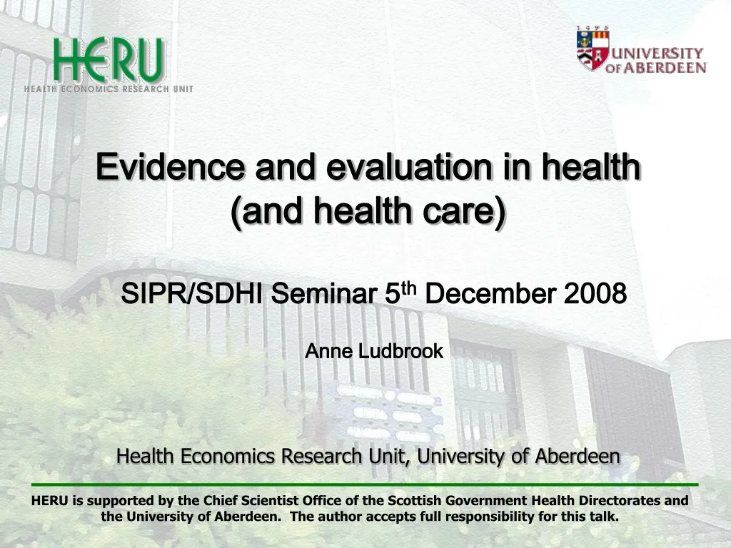 evidence and evaluation in health and health care