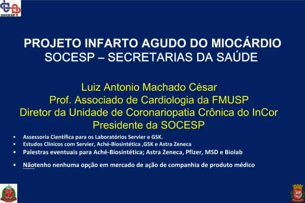 PROJETO INFARTO AGUDO DO MIOC RDIO SOCESP SECRETARIAS DA SA DE