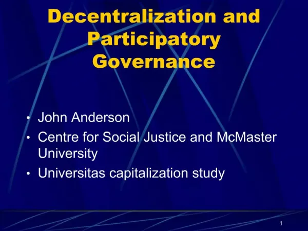 Decentralization and Participatory Governance