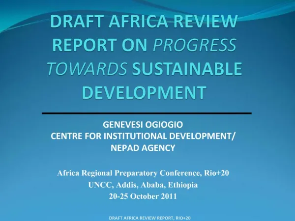 DRAFT AFRICA REVIEW REPORT ON PROGRESS TOWARDS SUSTAINABLE DEVELOPMENT