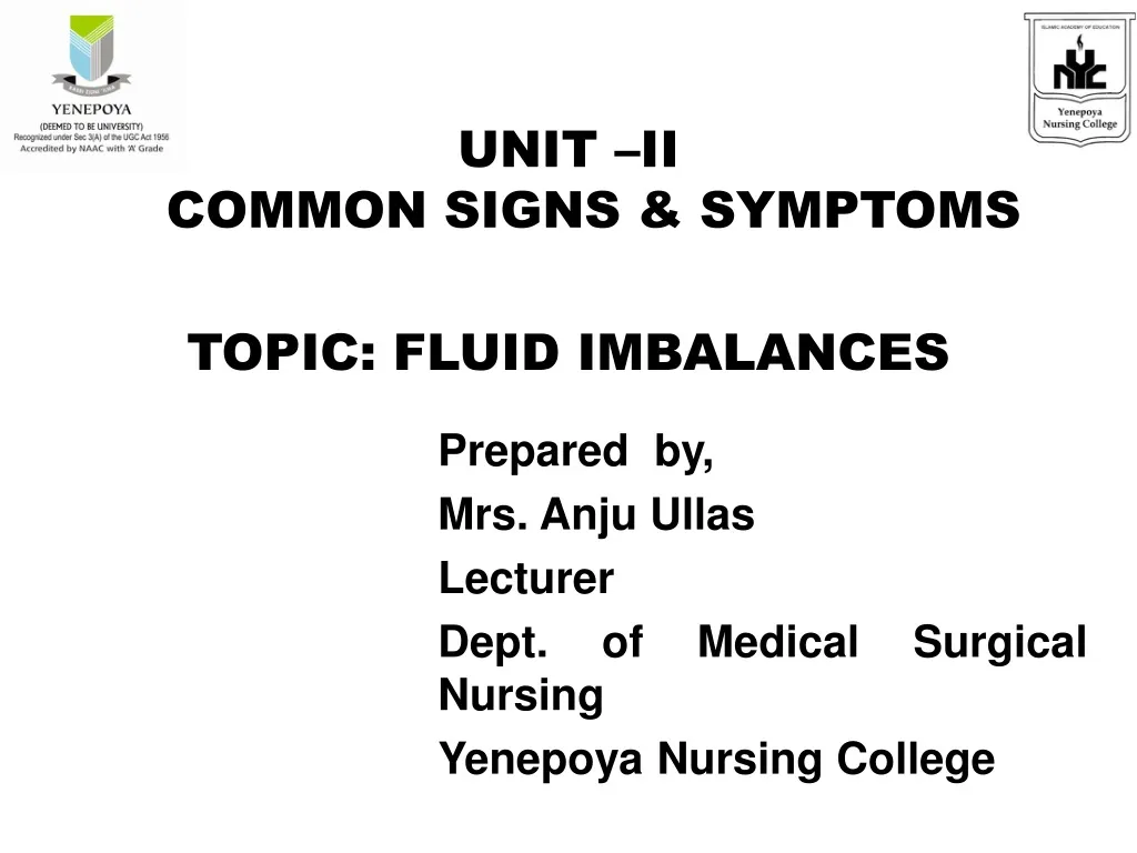 unit ii common signs symptoms topic fluid imbalances