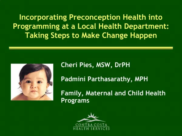 Incorporating Preconception Health into Programming at a Local Health Department: Taking Steps to Make Change Happen