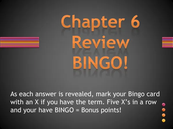 Chapter 6 Review BINGO!