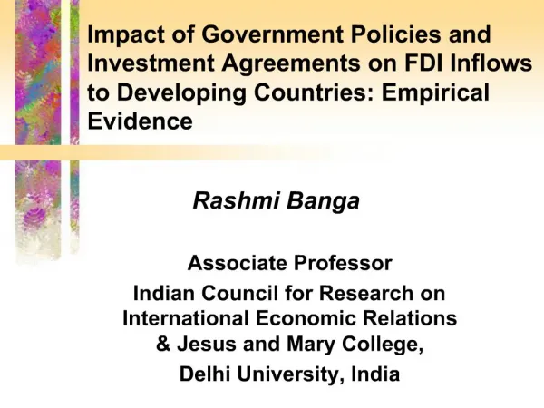 Impact of Government Policies and Investment Agreements on FDI Inflows to Developing Countries: Empirical Evidence