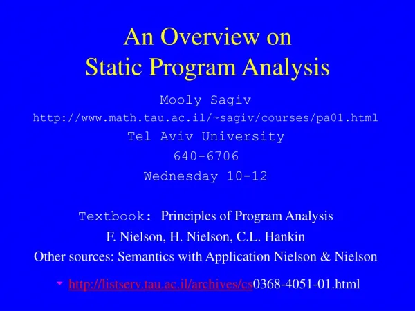 An Overview on Static Program Analysis