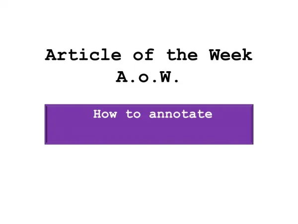 Article of the Week A.o.W.