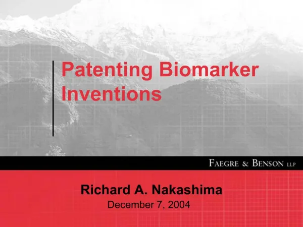 Patenting Biomarker Inventions