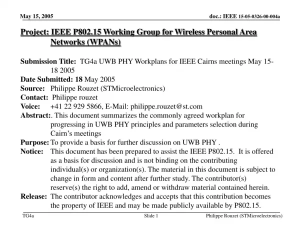 Project: IEEE P802.15 Working Group for Wireless Personal Area Networks (WPANs)