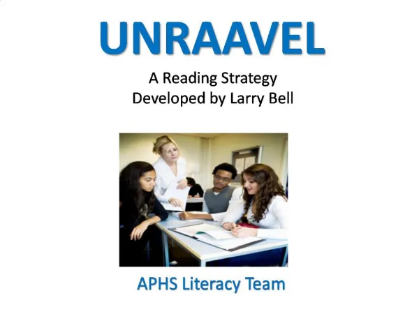 UNRAAVEL A Reading Strategy Developed by Larry Bell