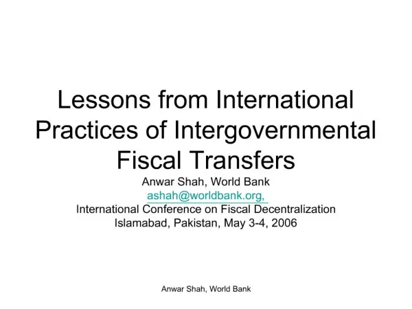 Lessons from International Practices of Intergovernmental Fiscal Transfers