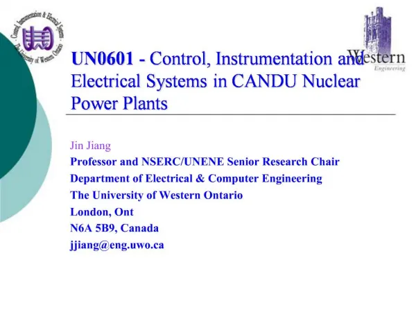 UN0601 - Control, Instrumentation and Electrical Systems in CANDU Nuclear Power Plants