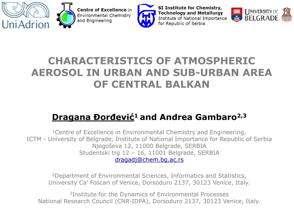 characteristics of atmospheric aerosol in urban and sub urban area of central balkan