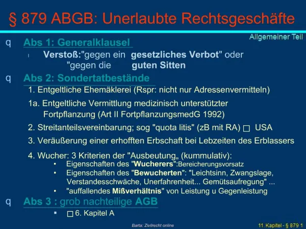879 ABGB: Unerlaubte Rechtsgesch fte