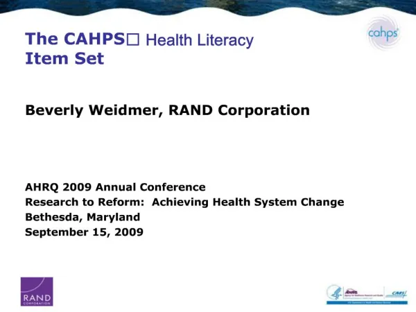 The CAHPS Health Literacy Item Set