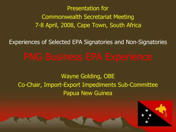 PNG Business EPA Experience