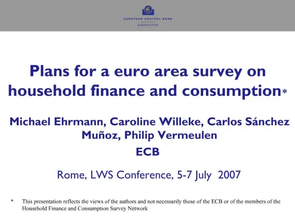 Plans for a euro area survey on household finance and consumption