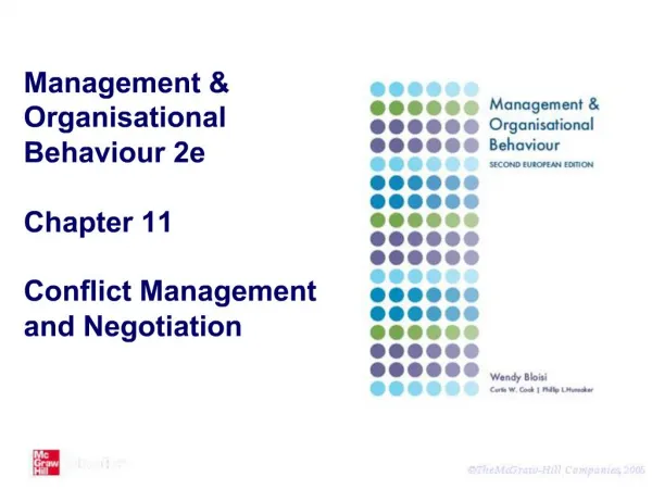 Management Organisational Behaviour 2e Chapter 11 Conflict Management and Negotiation