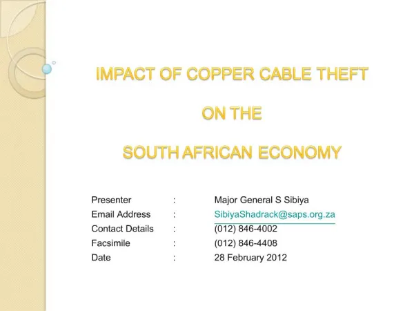 IMPACT OF COPPER CABLE THEFT ON THE SOUTH AFRICAN ECONOMY