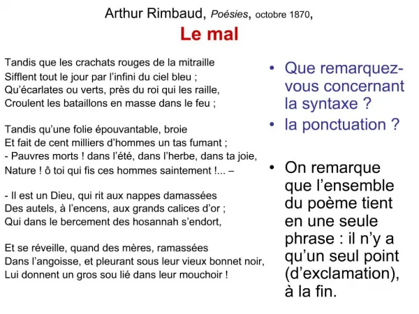 Arthur Rimbaud, Po sies, octobre 1870, Le mal