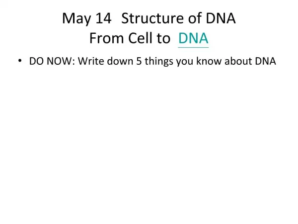 May 14 Structure of DNA From Cell to DNA