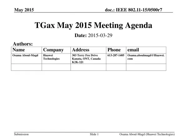 TGax May 2015 Meeting Agenda