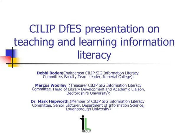 CILIP DfES presentation on teaching and learning information literacy