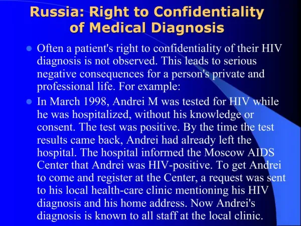 Russia: Right to Confidentiality of Medical Diagnosis