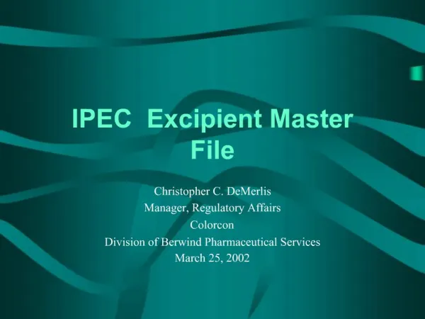IPEC Excipient Master File