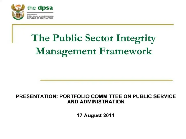 The Public Sector Integrity Management Framework