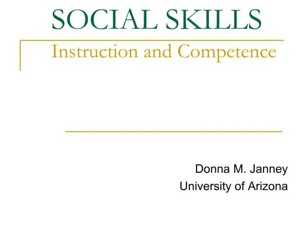 SOCIAL SKILLS Instruction and Competence