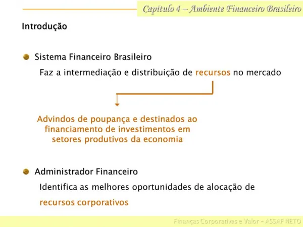 Sistema Financeiro Brasileiro Faz a intermedia o e distribui o de recursos no mercado