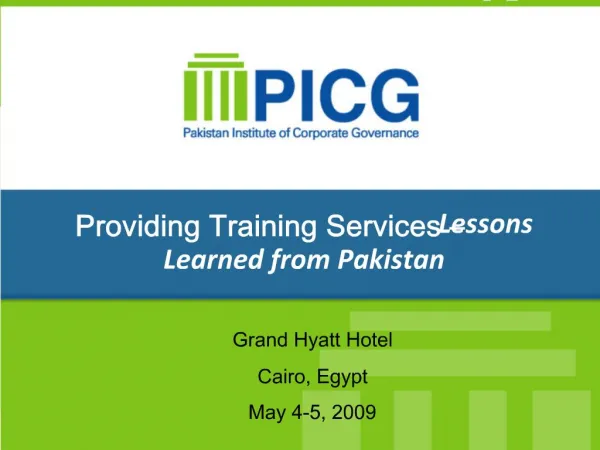 Providing Training Services Lessons Learned from Pakistan