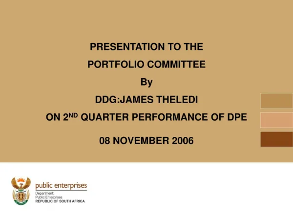 PRESENTATION TO THE PORTFOLIO COMMITTEE By DDG:JAMES THELEDI ON 2 ND QUARTER PERFORMANCE OF DPE