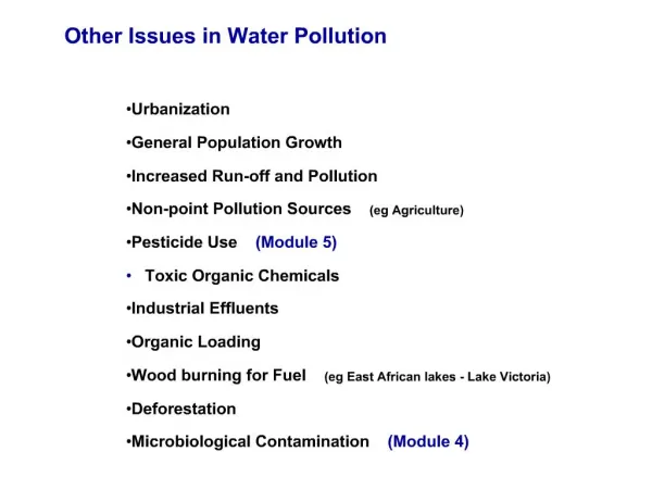 Other Issues in Water Pollution